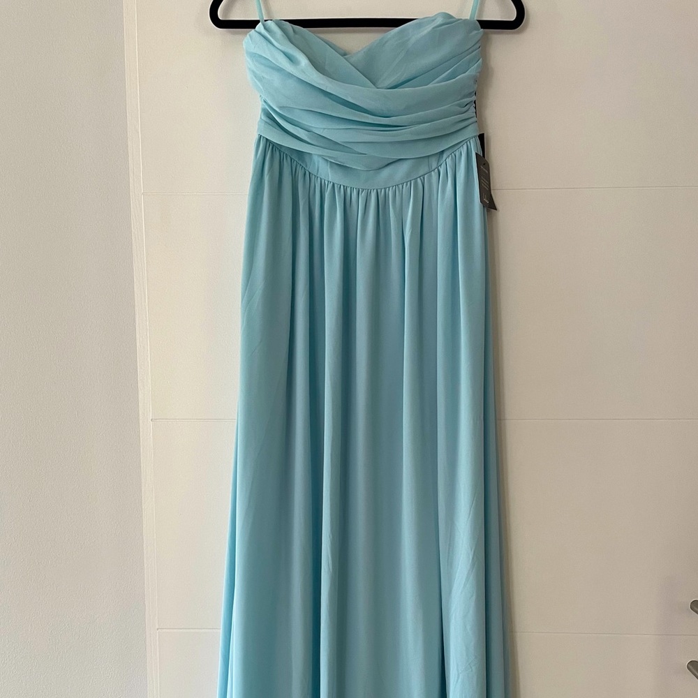 Strapless, light blue, floor length dress by LuLus.  Tags still on/never worn!
